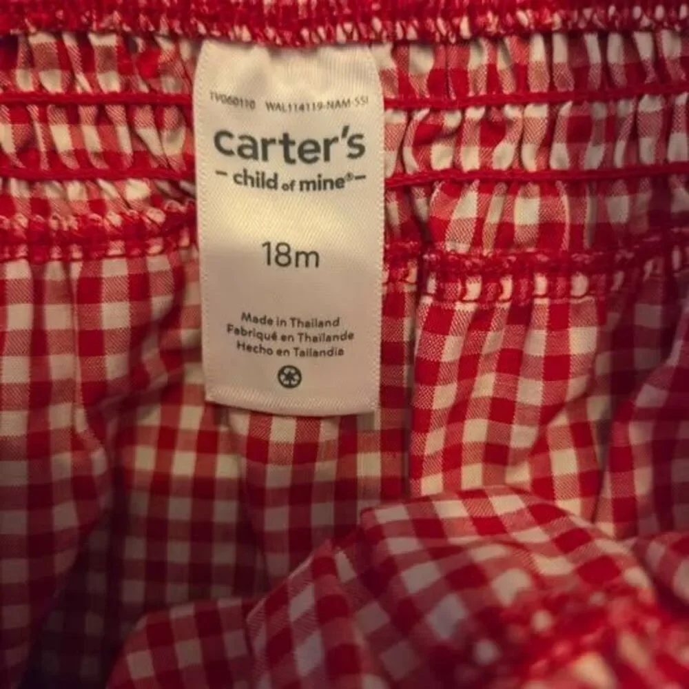 Carters 18m girls red and white gingham romper with smocking and ruffles new